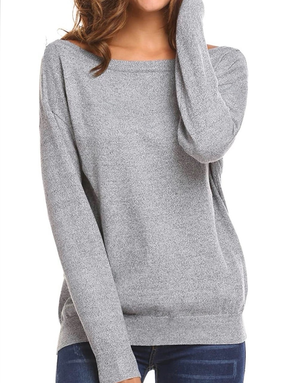 Cold shoulder Long Sleeve knit Loose fitting Sweater-New